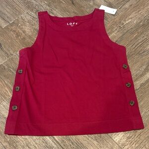 NWT LOFT Red Tank Top with Button Accents